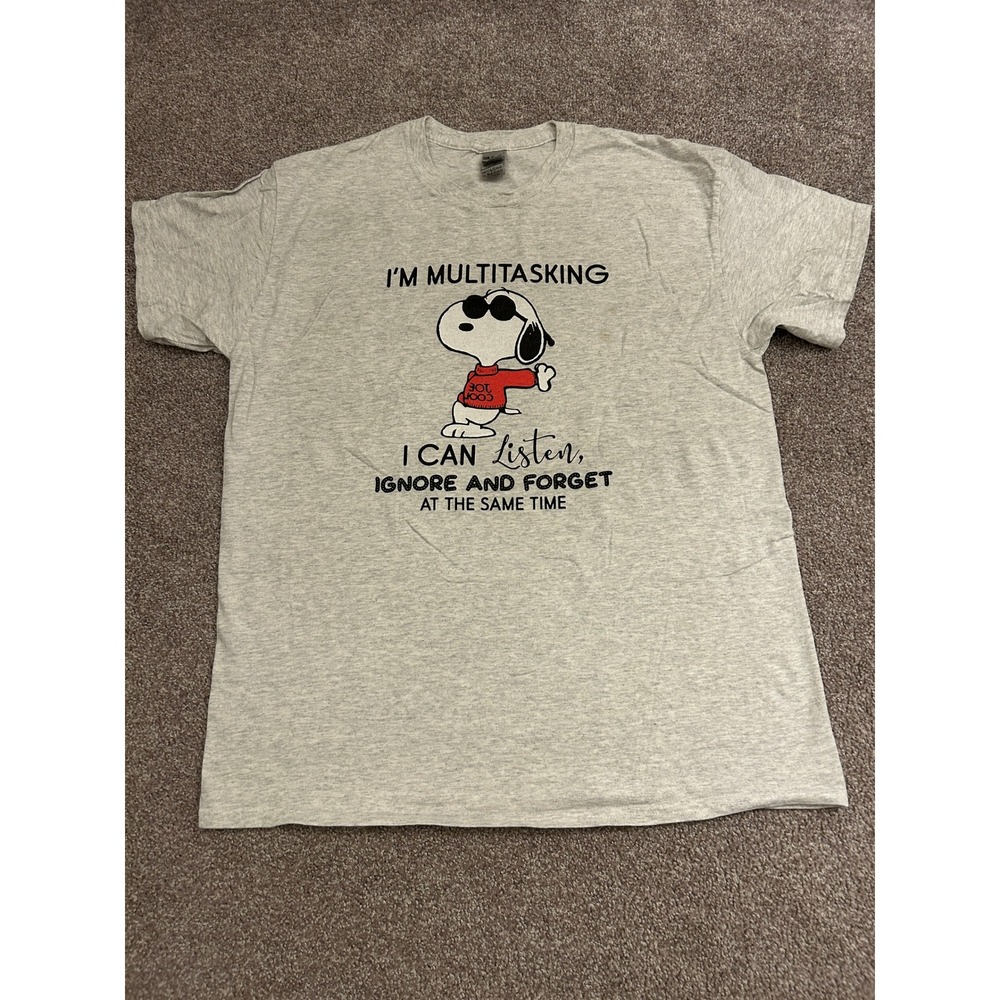 Snoopy Joe Cool Graphic Tee Unisex Large Gray Good Multitasking Shirt